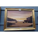 Modern oil on canvas - Cornish Harbour by Morley Westcombe