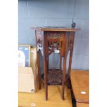 Carved hexagonal 2 tier side table