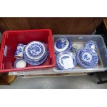 2 x boxes containing a quantity of blue and white crockery