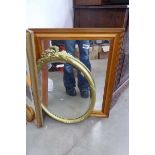 Oval mirror in gilt frame plus a mirror in pine frame