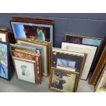 Two stacks of large quantity prints and paintings, including Salvador Dali pictures, still life with