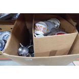 2 boxes containing stainless steel, glassware and household china