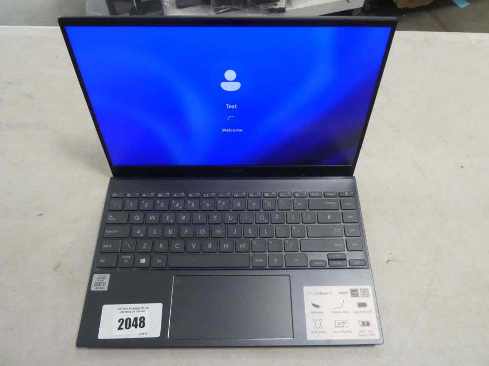 +VAT Asus Zenbook 14 model UX42J5 with Intel i7-1065G7 cpu, 16gb ram and 512gb storage