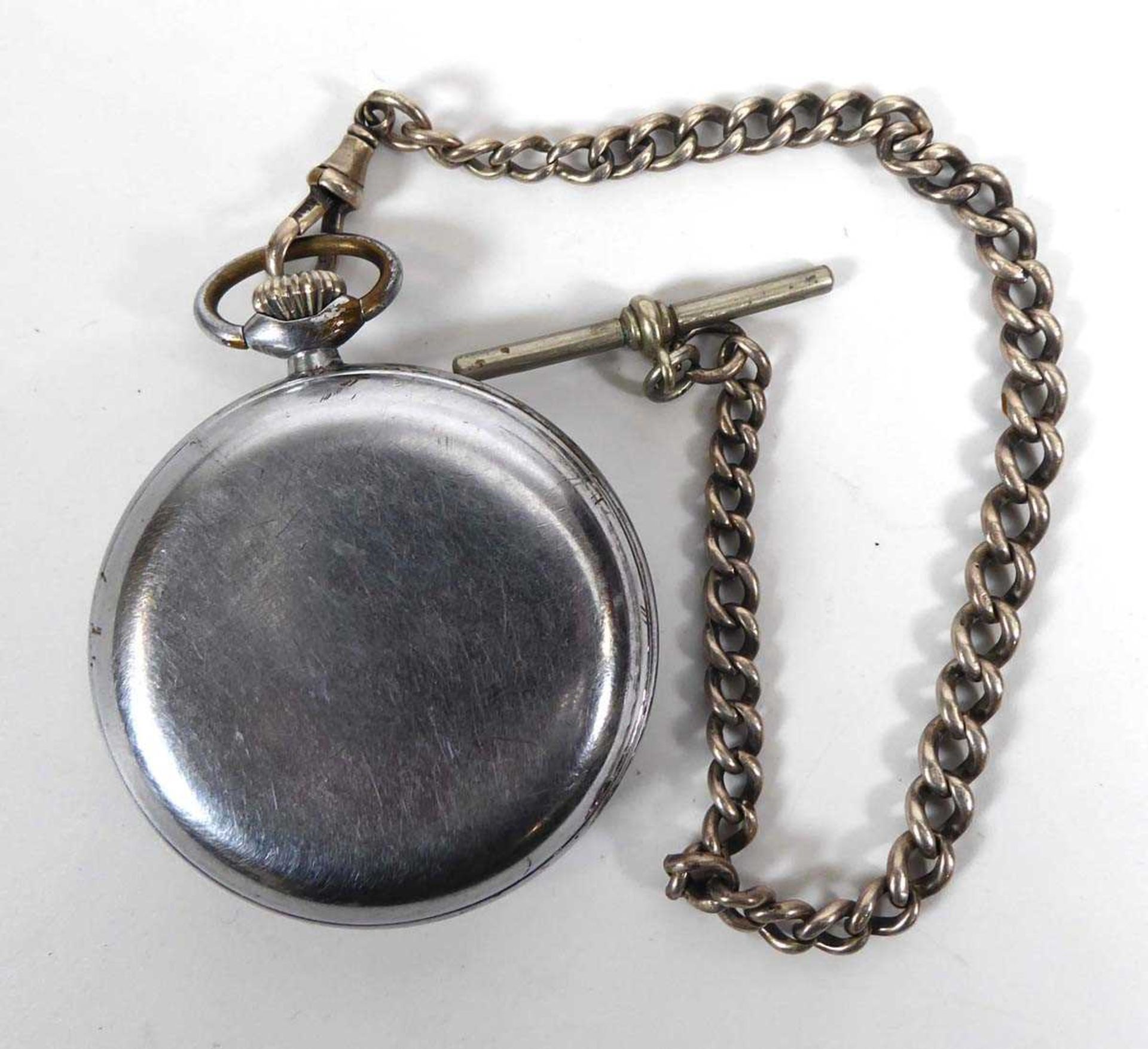 A stainless steel open face pocket watch by Services, the dial with blue baton numerals and second - Image 2 of 2