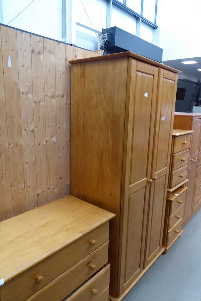 Modern pine bedroom suite comprising double wardrobe, chest of 4 drawers and a pair of bedside