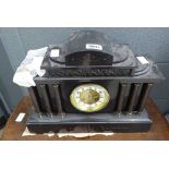 Slate mantle clock with columns to side