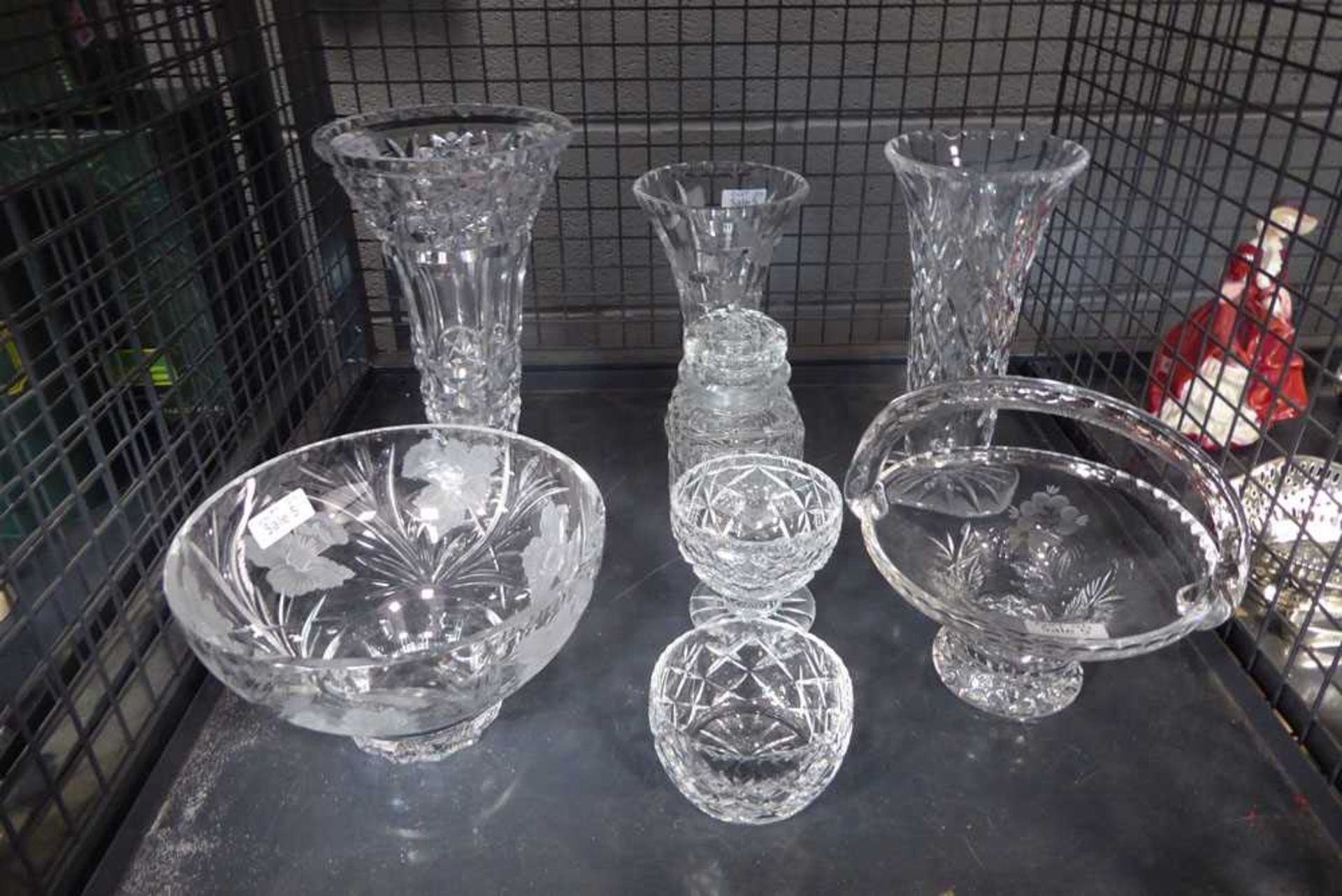 Quantity of cut glass to include vases, bonbon dish and fruit bowl