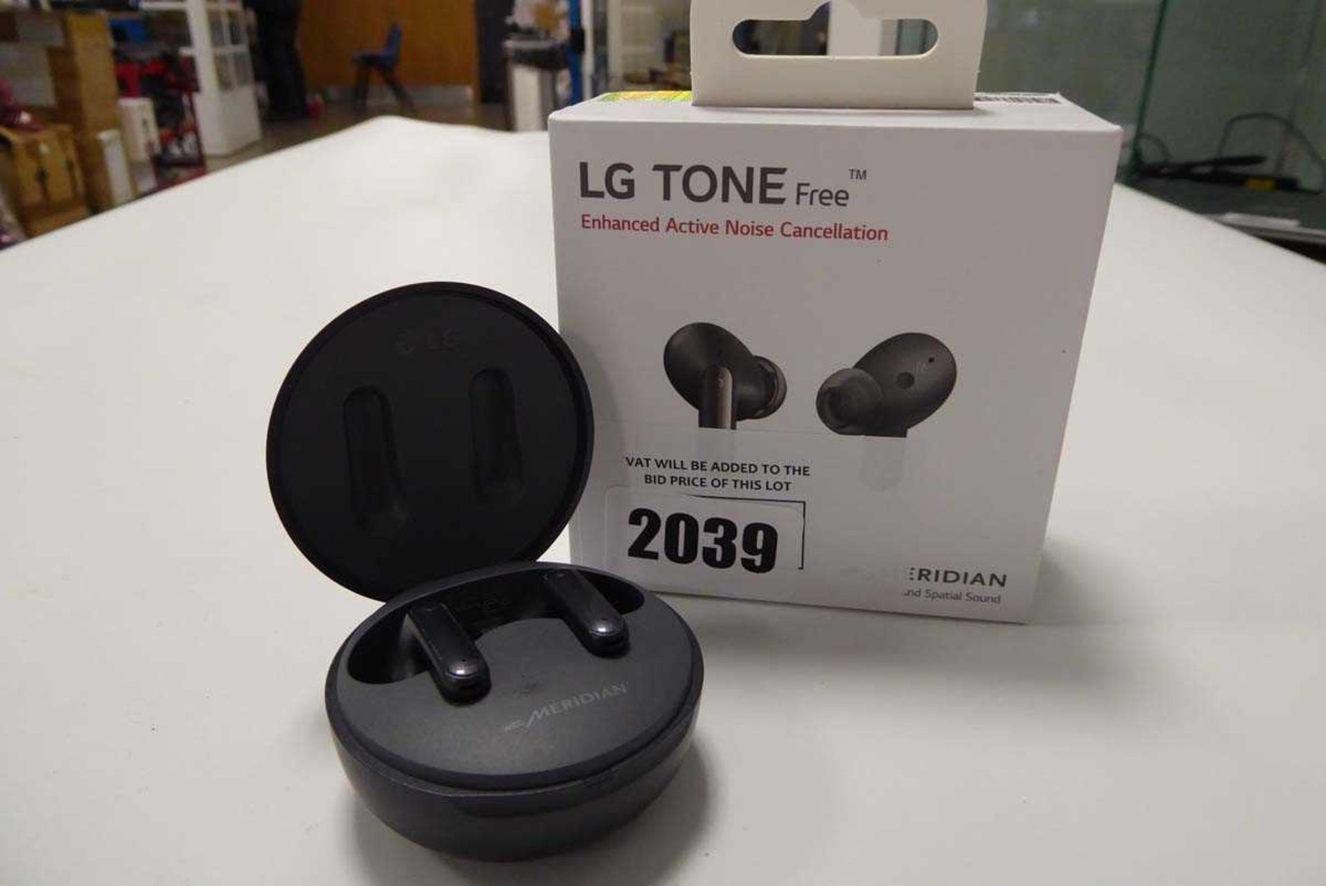+VAT LG Tone free active noise cancellation ear buds in box