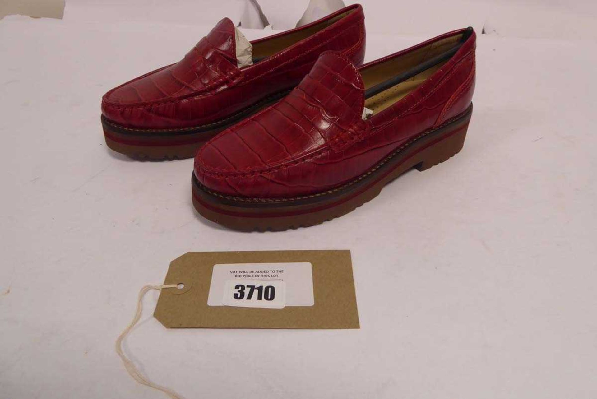 +VAT Unboxed pair of Carl Scarpa Ola red leather croc print loafers, size UK 4