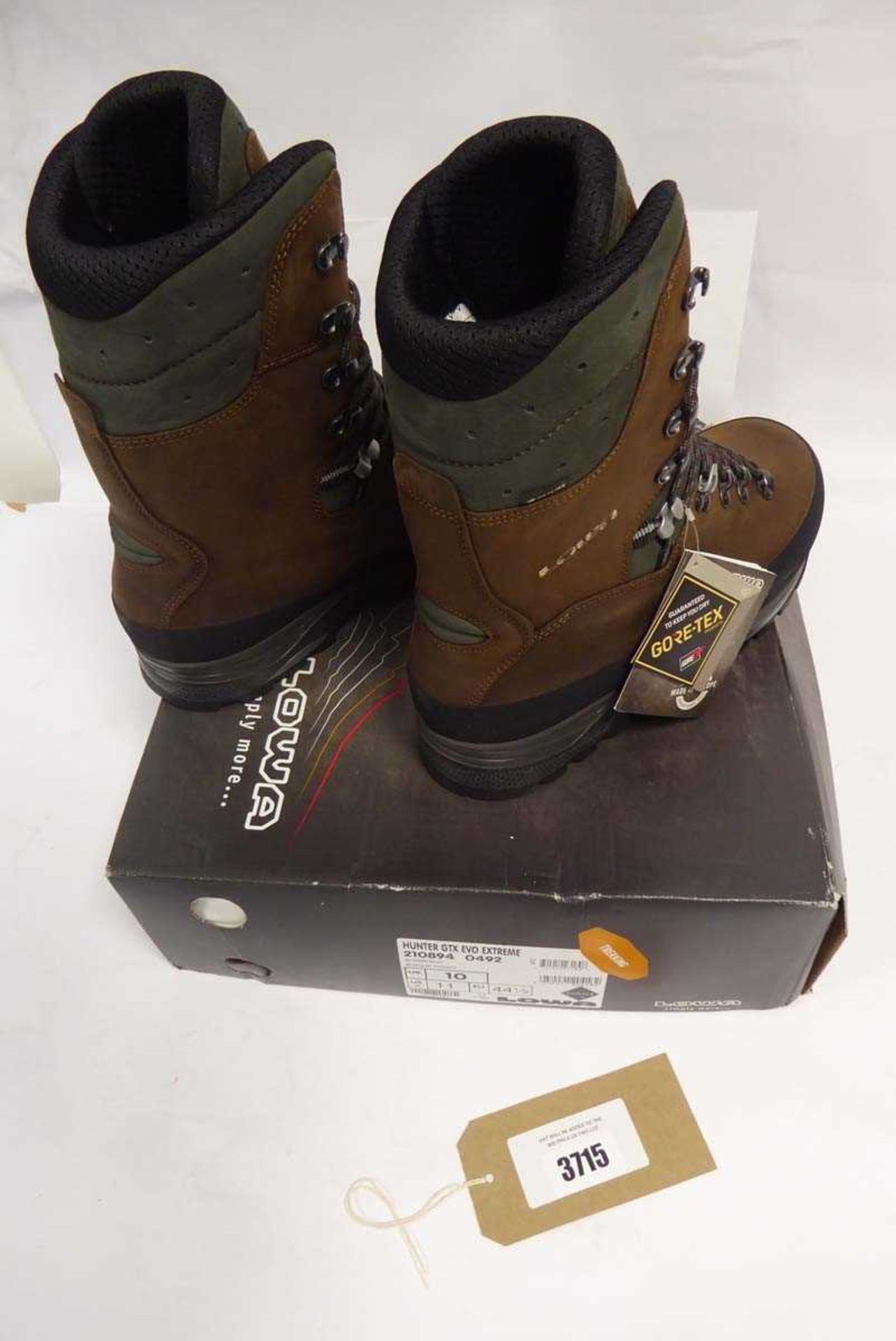 +VAT Boxed pair of Lowa Hunter GTX Evo Extreme boots in antique brown, size UK 10 (some damage to - Image 2 of 3