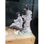 Lladro figure with Japanese ladies and crane