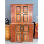 Painted pitched pine four door cupboard