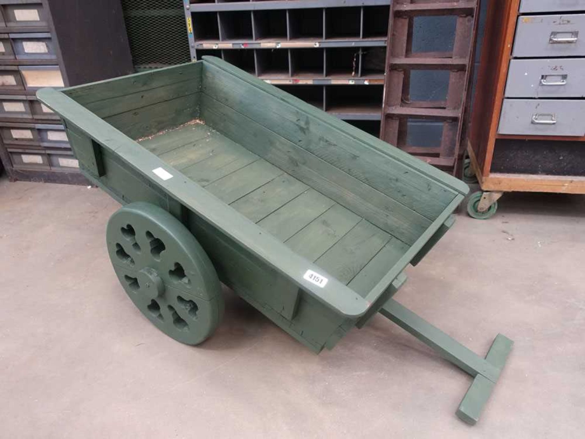 Wooden planter two wheel cart