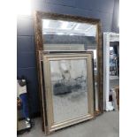 Large rectangular bevelled mirror in gilt frame, plus a mirror in silver and ebonised frame