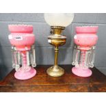 Pair of pink glazed Victorian lustres