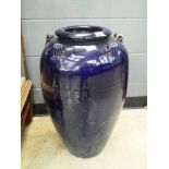 Large blue glazed vase