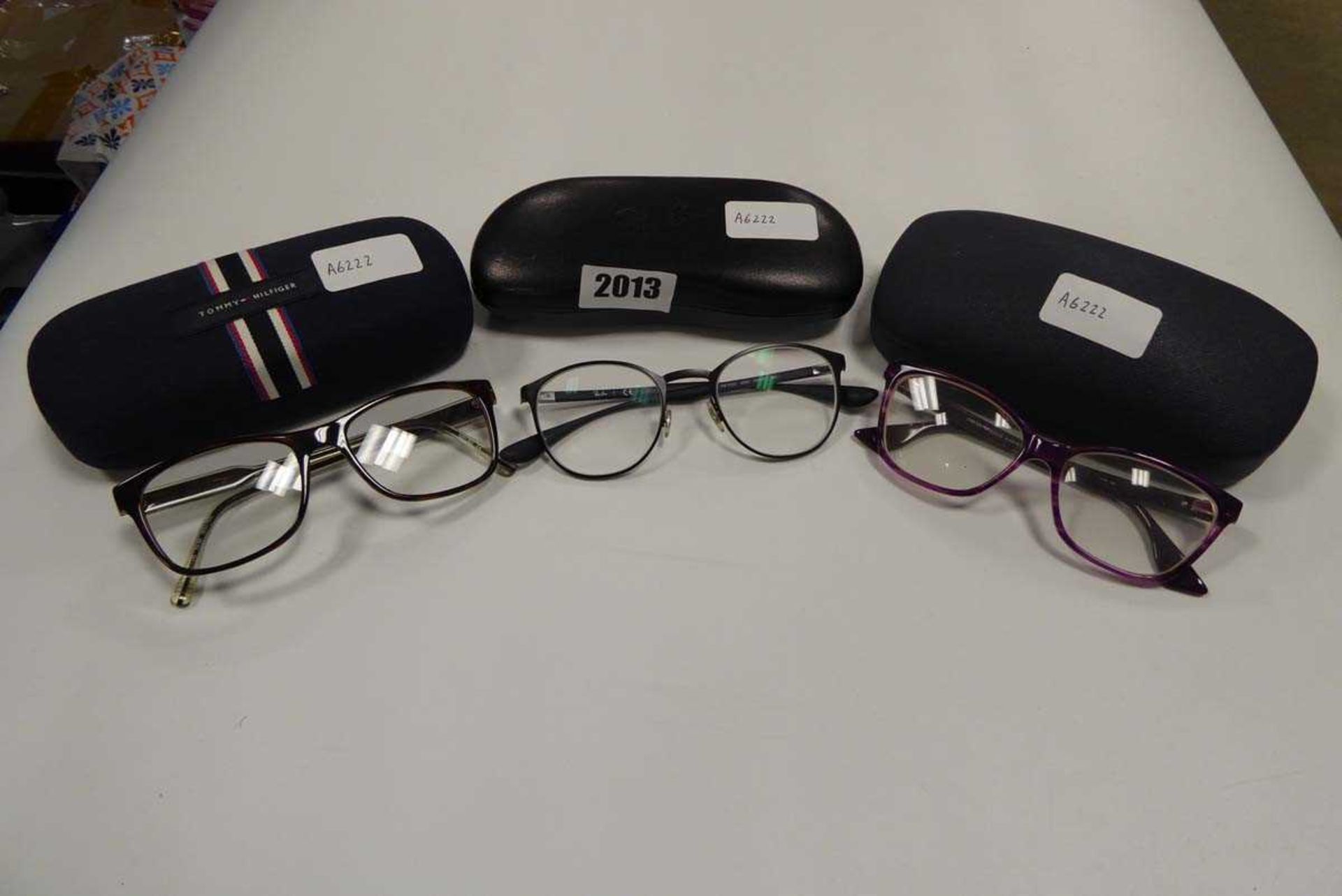 3 pairs of reading glasses by Ray-Ban, Zara and Tommy Hilfiger with cases