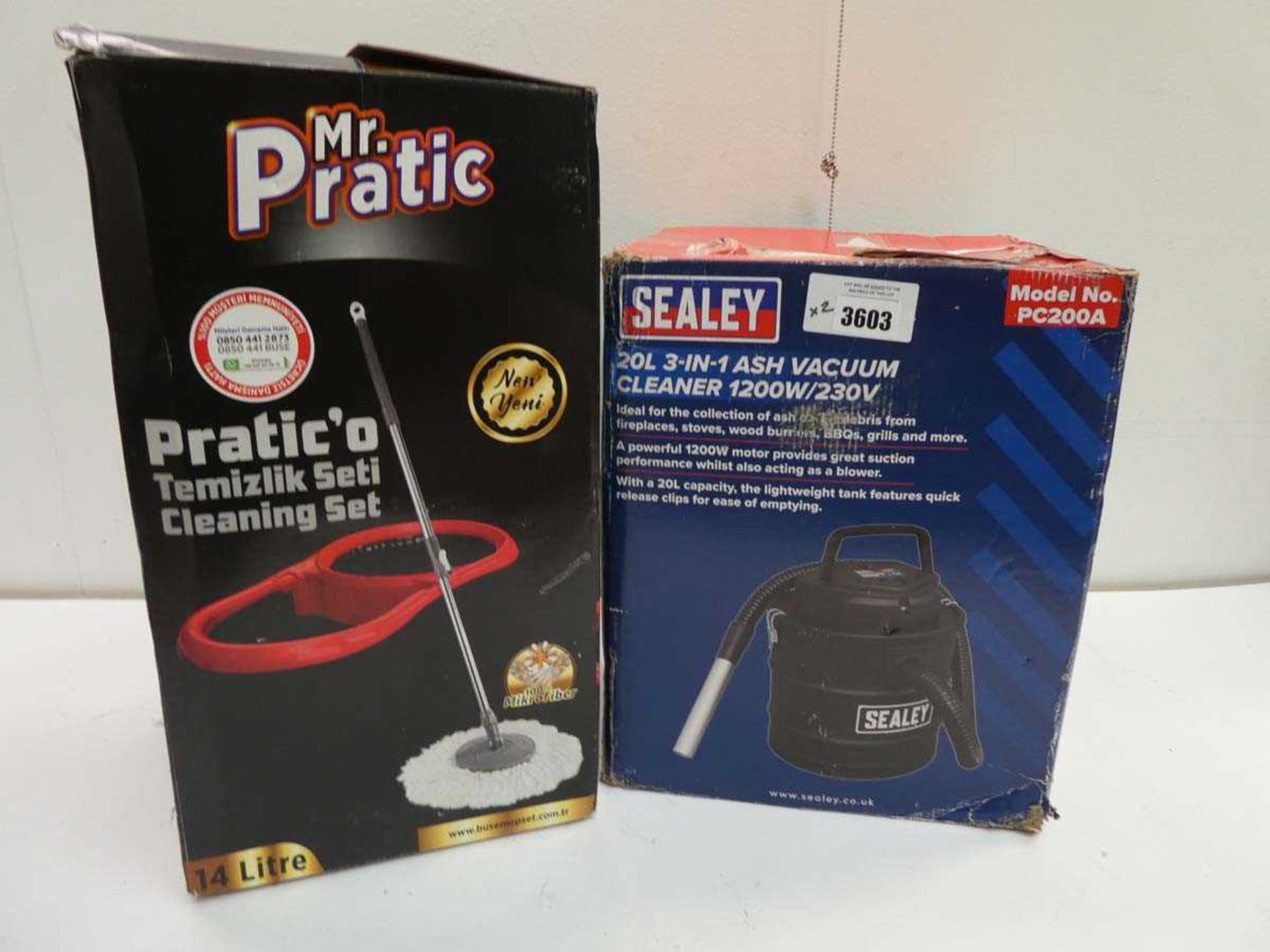 +VAT Sealey 3 in 1 20L ash vacuum cleaner and Mr Pratic cleaning set