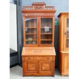 Mahogany bureau with glazed 2 door display cabinet over