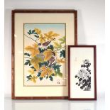 Japanese 20th Century School, Birds amidst foliage, Ukiyo-e wood-block print, image 39 x 26 cm,