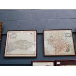 Robert Morden : Engraved and hand-coloured maps of Sussex and Worcestershire C.1720 ( Camden ). Both