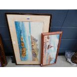 2 framed and glazed pictures of seaside scenes