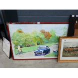 Large watercolour of car in a park