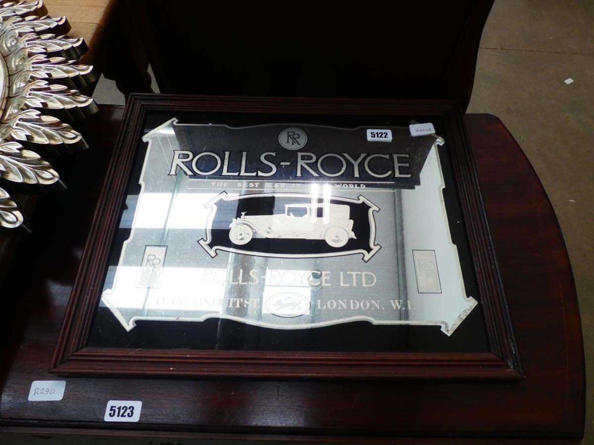 Advertising mirror with etched glass with Rolls Royce