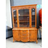 Dark wood glazed display cabinet over a 3 drawer 2 door sideboard