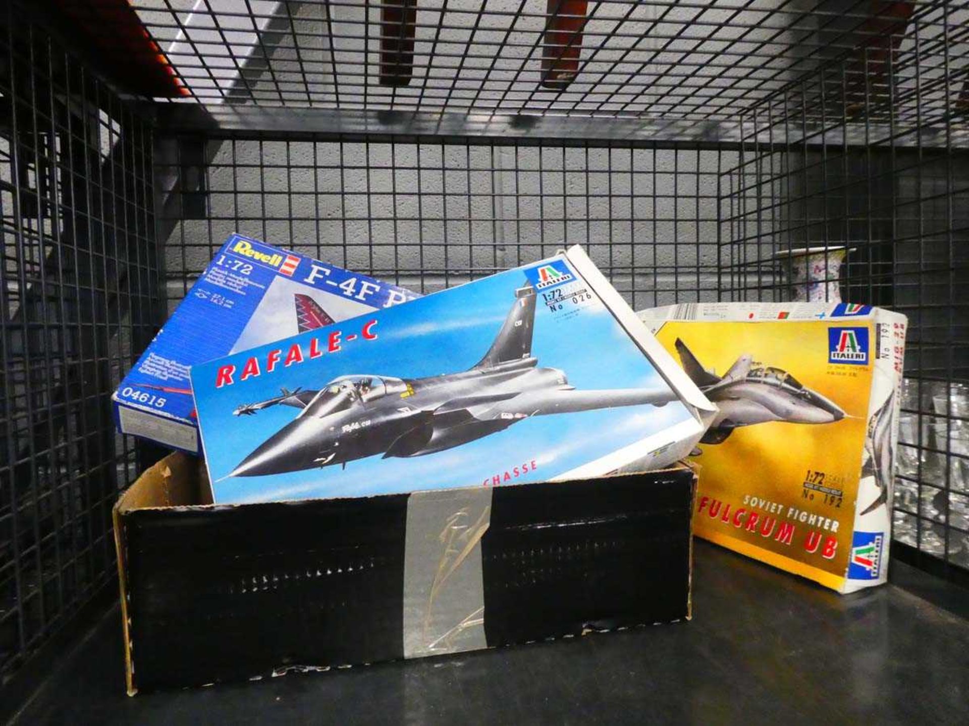 Cage containing Revell and Italeri aircraft models