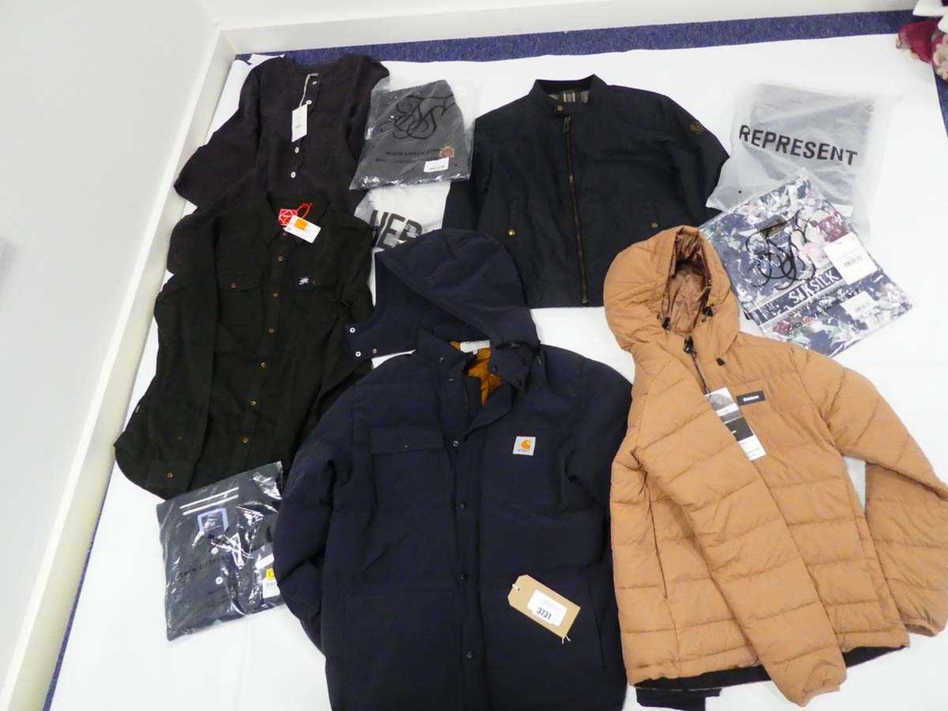 +VAT Selection of clothing to include Belstaff, Carhartt, Finisterre, etc