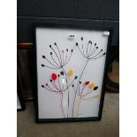 Modern canvas of thistle heads with painted glass finished signed Elle D