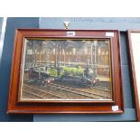 (21) Oil on board of steam train in station