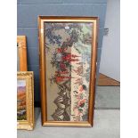 Japanese wall tapestry of landscape with trees and cranes