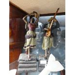(8) Pair of painted spelter figures of a musician and a dancer