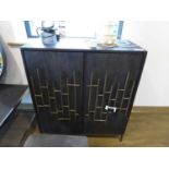 +VAT Modern black double door buffet cabinet with brass door fronts