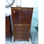 Inlaid mahogany reproduction cabinet with 2 over 3 drawers to base