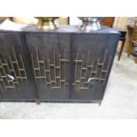 +VAT Modern black double door buffet cabinet with brass door fronts