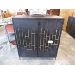 +VAT Modern black double door buffet cabinet with brass door fronts