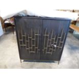 +VAT Modern black double door buffet cabinet with brass door fronts