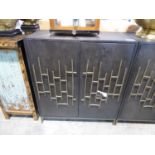 +VAT Modern black double door buffet cabinet with brass door fronts