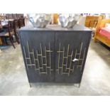 +VAT Modern black double door buffet cabinet with brass door fronts