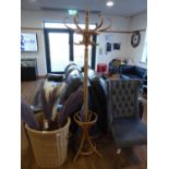 Beech floor standing hat and coat stand with bent wood hooks