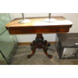 19th Century rosewood folding card table on single pedestal 4 star carved base