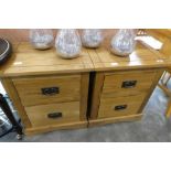 Modern pair of light oak 2 drawer bedsides