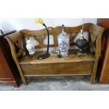 Pine 2 seater hall bench with integral storage seat