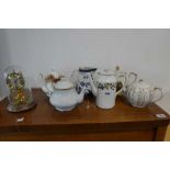 5 teapots and a jug incl. Old Albert Old Country Roses, Midwinter, Booths Real Old Willow, etc. with