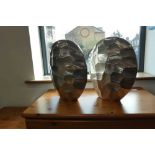 +VAT Pair of brushed chrome tortoise shell shaped vases