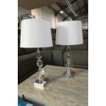 +VAT Pair of acrylic and chrome table lamps with white shades