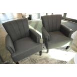 +VAT Modern pair of grey upholstered chrome stuffed armchairs